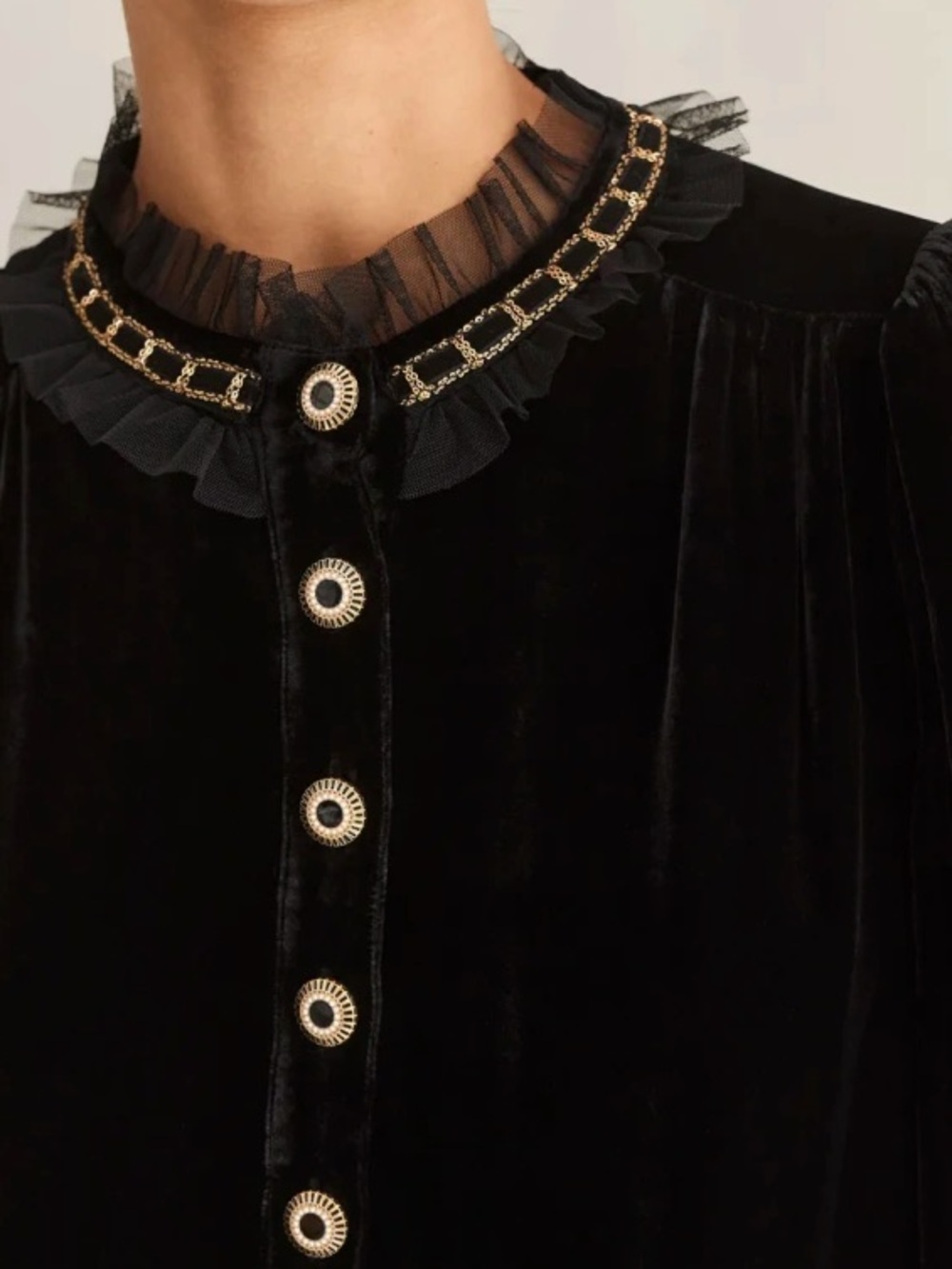 ME + EM silk blend velvet shift dress 12 xl gold buttons gothic chic victorian - Picture 2 of 7